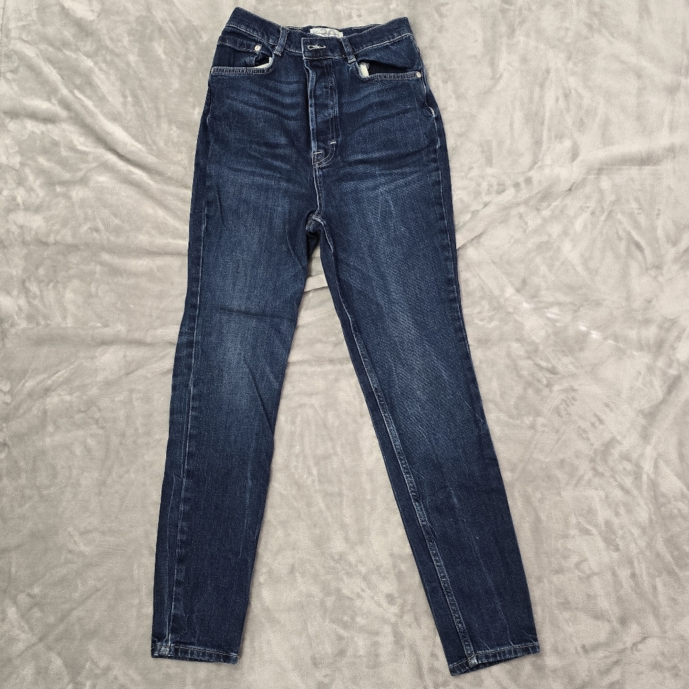 We The Free Womens Size 30 Dark Wash Button Fly High Rise Straight Leg Jeans